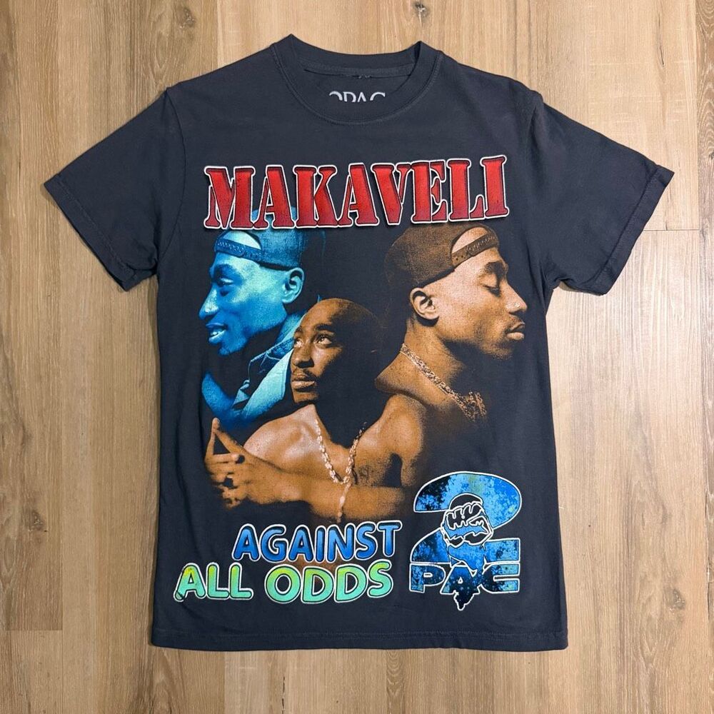 2Pac Faded.Black Rap Tee Hip Hop Makaveli Oversized Small 90s Rapcore West Coast